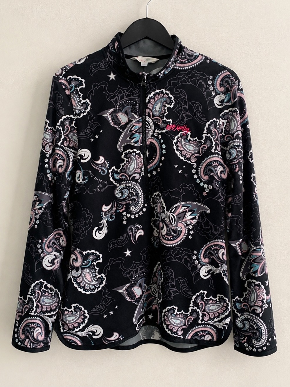 Odd Molly Paisley Quarter Zip Pullover Fleece Lined Black Women’s Size Large
